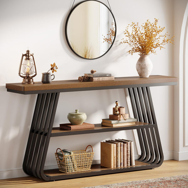 55" 3-Tier Console Table with Iron Frame