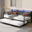 Twin Daybed with Pop-Up Trundle, RGB LED & Storage Headboard