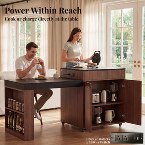 79" Extendable Kitchen Island Cart with Power Outlet & Storage