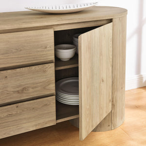 71-Inch Oval Wood Grain Sideboard with Doors and Drawers