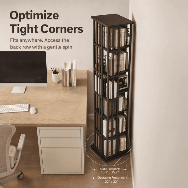 6-Tier Rotating Bamboo Bookshelf Tower