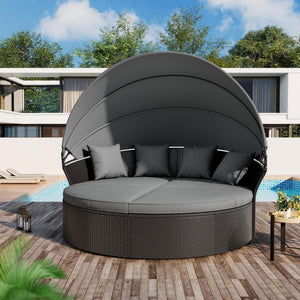 Outdoor Round Daybed with Retractable Canopy