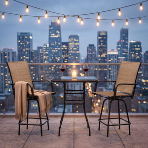 3-Piece Outdoor Patio Bar Set – High Top Table & 2 Swivel Bar Stools
