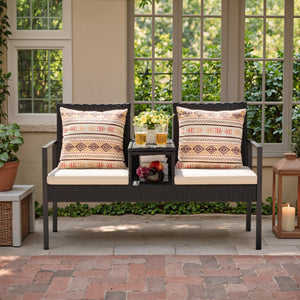 Outdoor Wicker Loveseat with Built-In Coffee Table & Storage