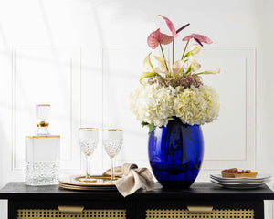Cobalt Blue Glass Barrel Vase – Handmade, 11.75" H