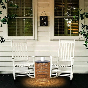 Boho Outdoor Side Table Set of 2 with Dimmable Ambient Light & Remote