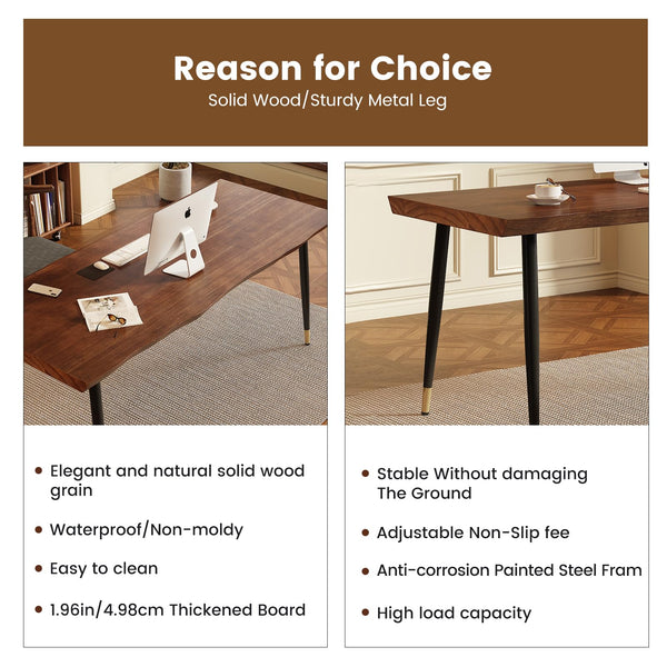 55-Inch Solid Wood Live Edge Desk with Metal Frame