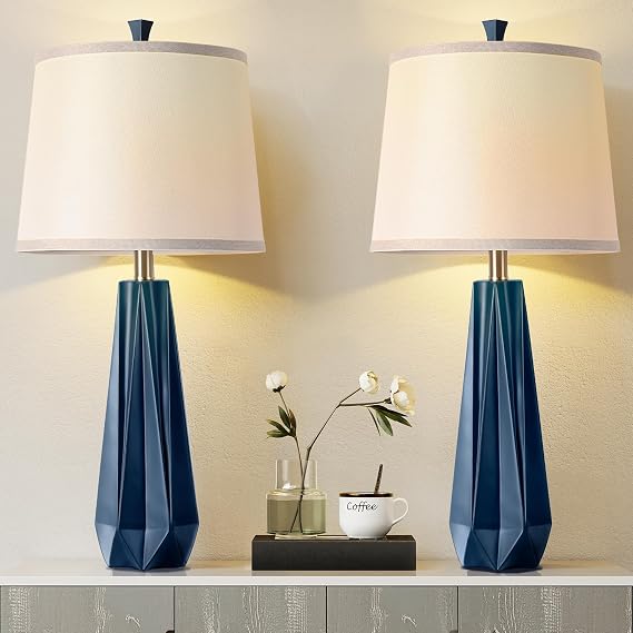Modern Resin Table Lamps Set of 2 - 3 Color Temperature, Linen Shade, 27"