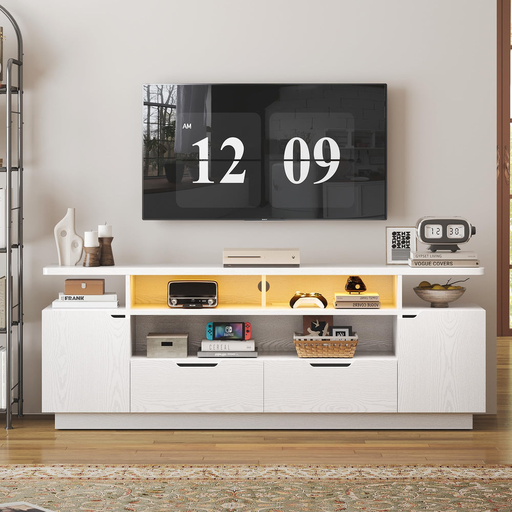 TV Stand with Power Outlet, LED Lights & Storage