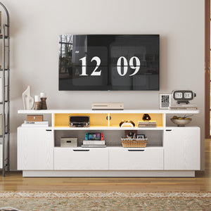 TV Stand with Power Outlet, LED Lights & Storage