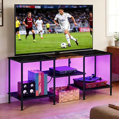 TV Stand with LED Lights & Power Outlets – 3-Tier Entertainment Center for 50" TVs