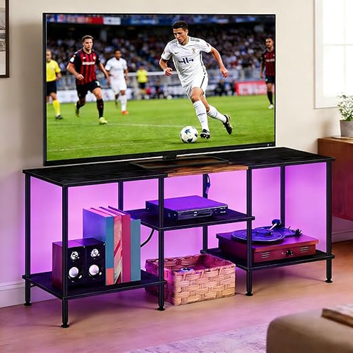 TV Stand with LED Lights & Power Outlets – 3-Tier Entertainment Center for 50" TVs
