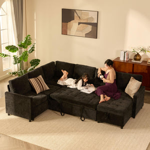 Modular Sectional Sleeper Sofa with Pull-Out Bed & Storage | Chenille | 107"