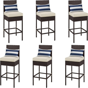Outdoor PE Rattan Bar Stools with Cushions & Footrests