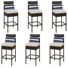 Outdoor PE Rattan Bar Stools with Cushions & Footrests