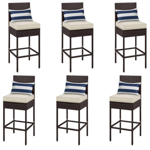 Outdoor PE Rattan Bar Stools with Cushions & Footrests