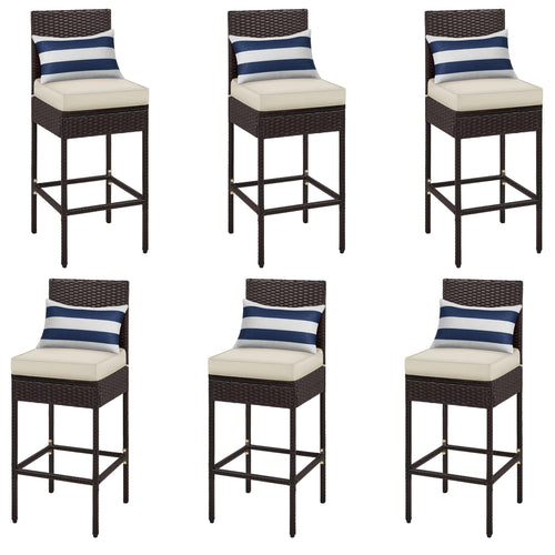 Outdoor PE Rattan Bar Stools with Cushions & Footrests