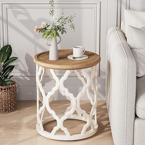 Farmhouse Side Table with 2-Tier Storage