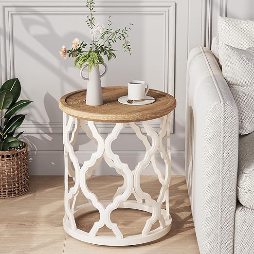 Farmhouse Side Table with 2-Tier Storage