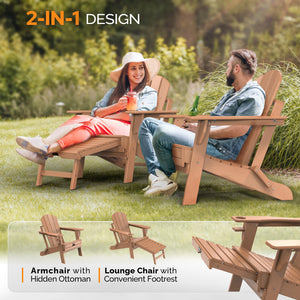 Folding Adirondack Chair Set with Hidden Ottoman