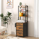 3-Drawer File Cabinet with Charging Station & 4-Tier Bookshelf