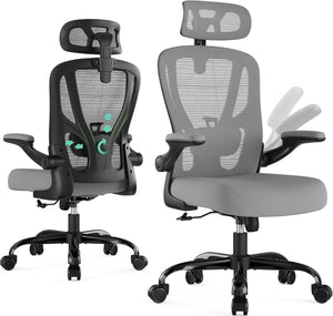 Ergonomic Mesh High-Back Office Chair with Lumbar Support, Headrest & Flip-Up Armrests