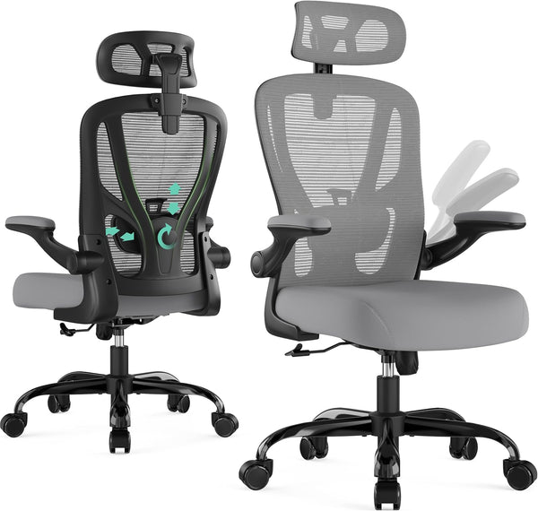 Ergonomic Mesh High-Back Office Chair with Lumbar Support, Headrest & Flip-Up Armrests