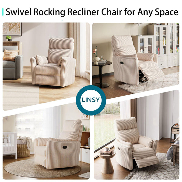 360 Swivel Recliner Nursery Glider Chair with Pillows