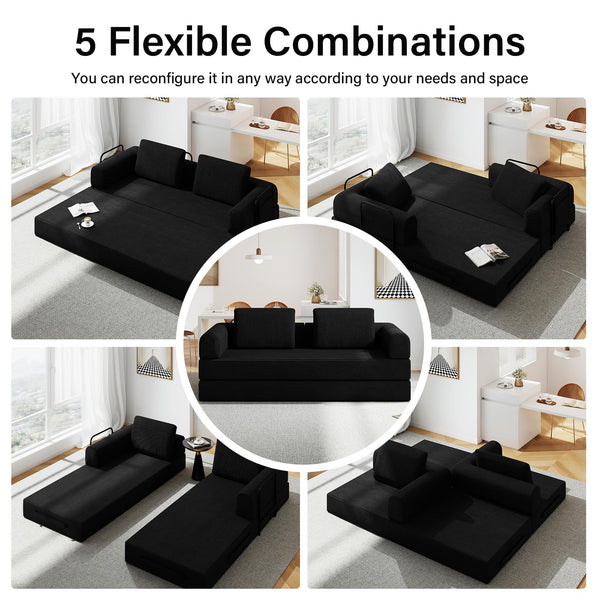 Convertible Sofa Bed with Side Pocket & Corduroy Fabric