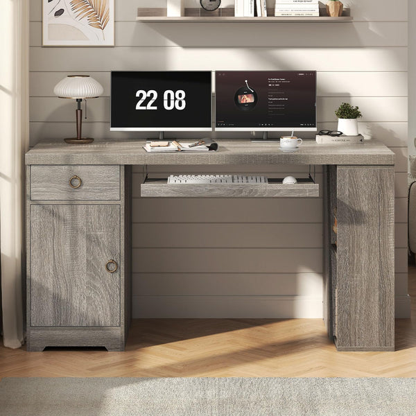 55" L-Shaped Corner Office Desk with Drawers, Cabinet, Shelves & Keyboard Tray