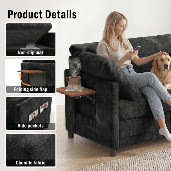Convertible Loveseat Sofa Bed with Foldable Side Table