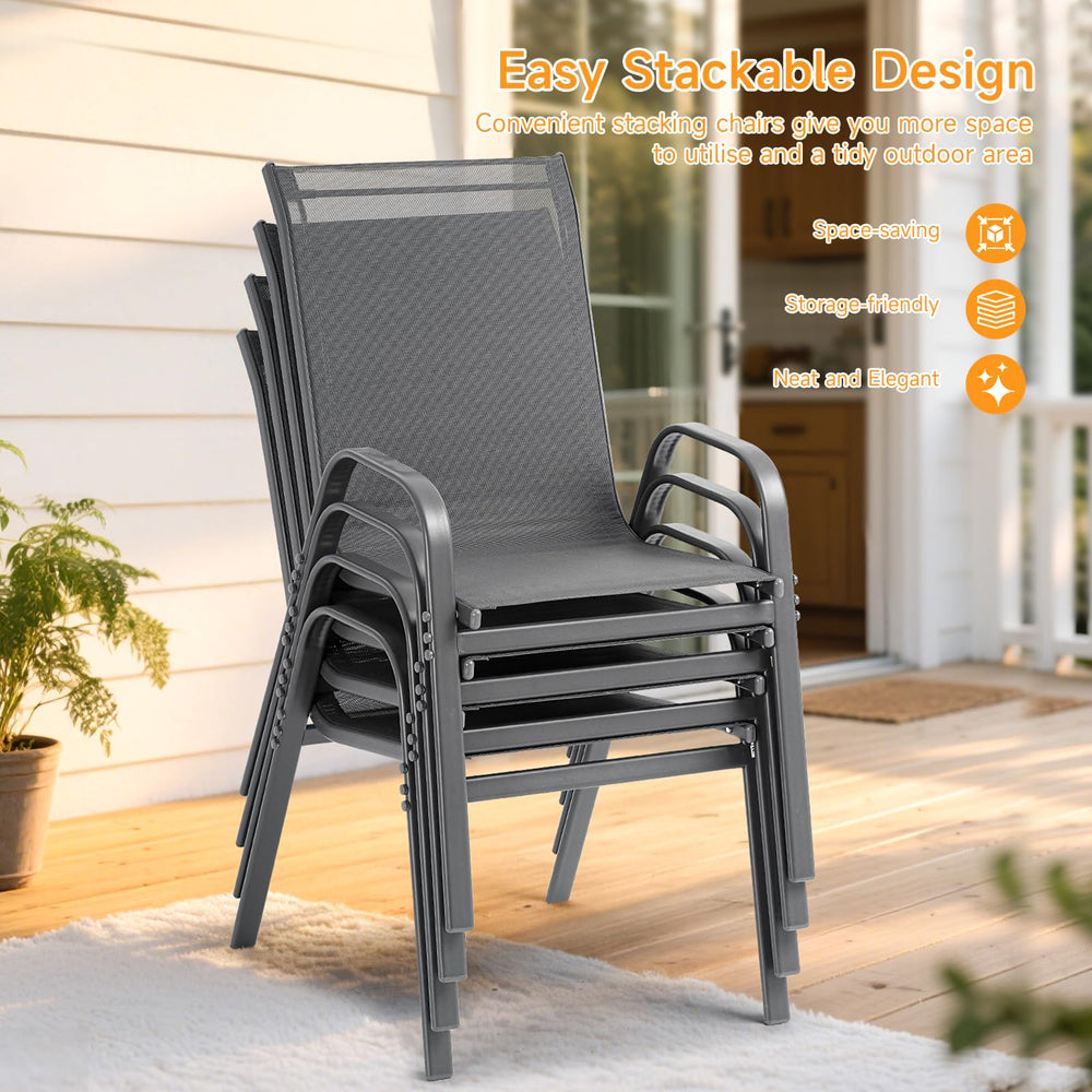 Stackable Patio Dining Chairs Set with Wide Seat & Metal Frame