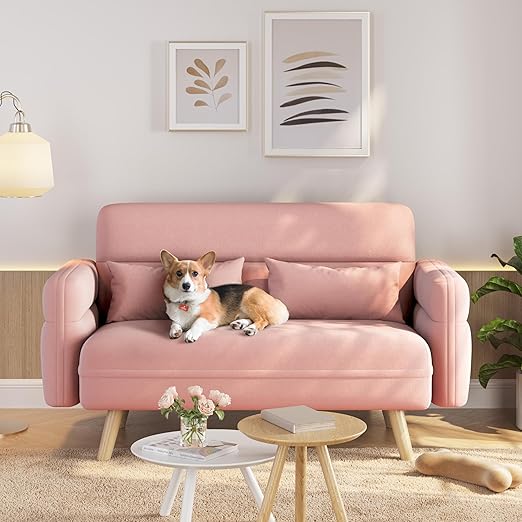 Mid-Century Modern Loveseat Sofa – 2-Seater Upholstered Couch with Wood Legs