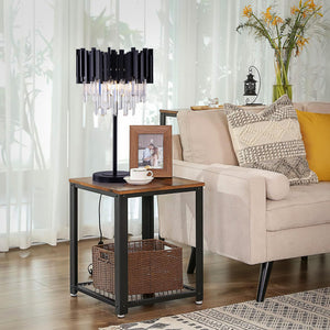 Black Crystal Table Lamp with Metal Base