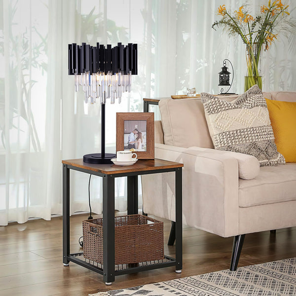 Black Crystal Table Lamp with Metal Base