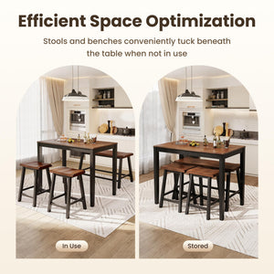 Counter Height Dining Table Set for 4 with Bench – Solid Wood Farmhouse Kitchen Table