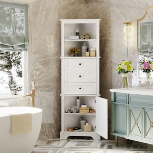 69" Tall Corner Cabinet with Adjustable Shelves and Drawers