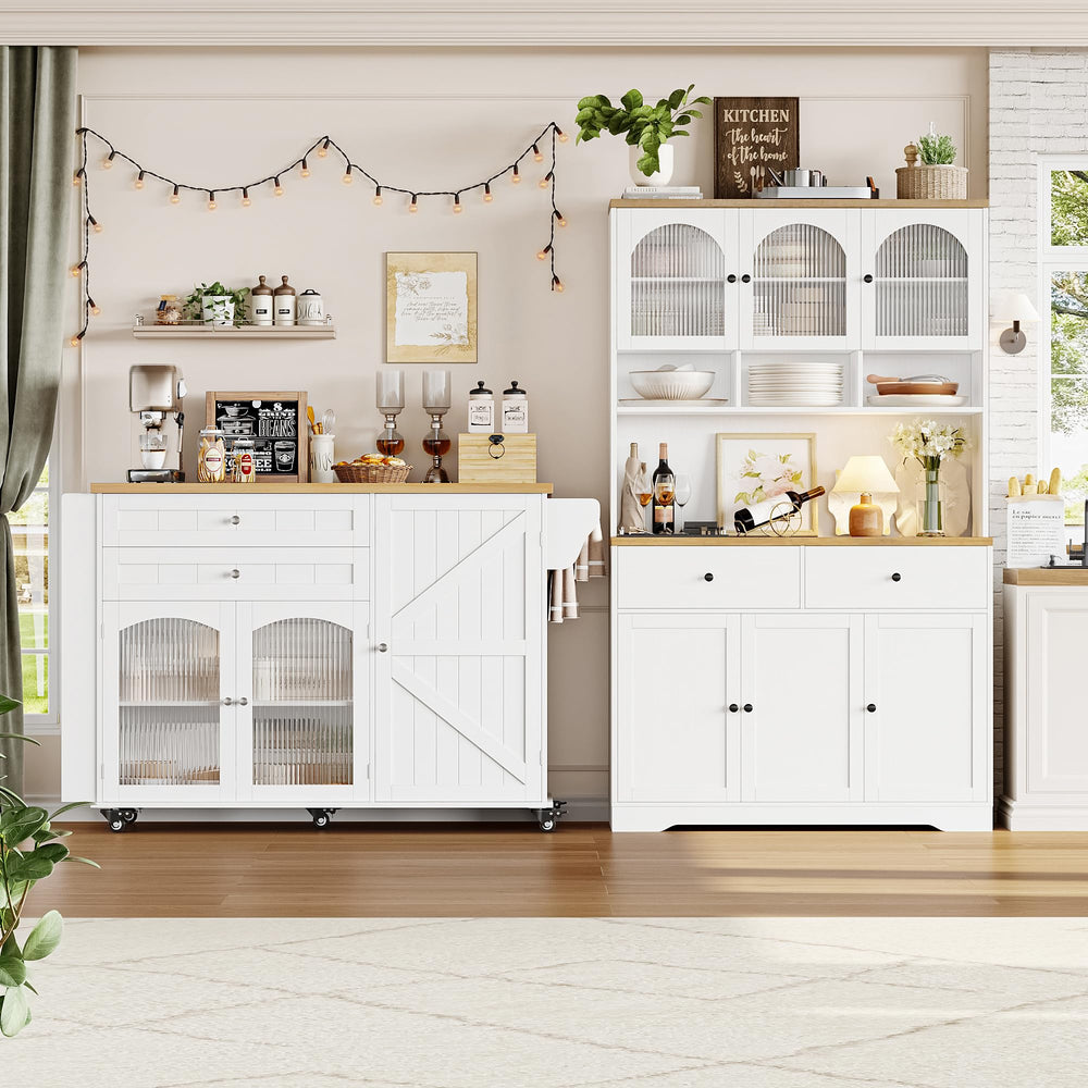 Rolling Kitchen Island with Drop Leaf Countertop & Storage