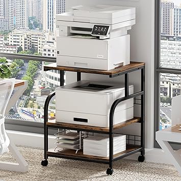 3-Tier Rolling Printer Stand with Storage Shelves