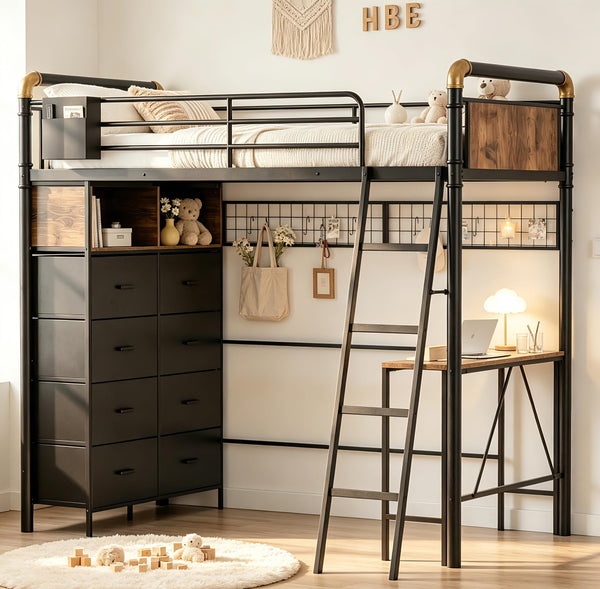Twin Loft Bed with Desk and Storage