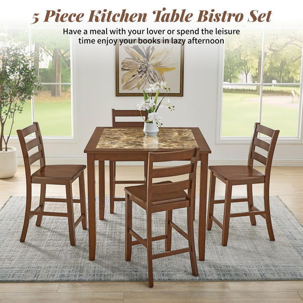 Counter Height Dining Table Set with 4 Chairs – 5-Piece Bar-Style Breakfast Set for Small Spaces