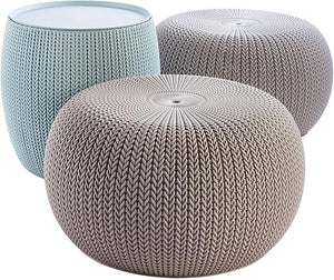 Outdoor Resin Pouf Ottoman Set with Storage Table – 3 Piece