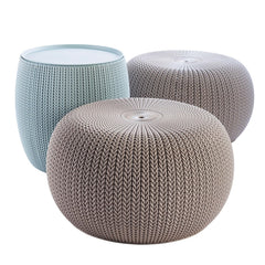 Outdoor Pouf Ottoman Set with Storage Table