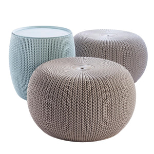 Outdoor Pouf Ottoman Set with Storage Table