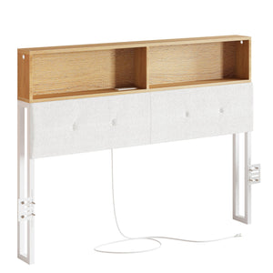 Queen Upholstered Headboard with Storage, LED Light & Charging Station