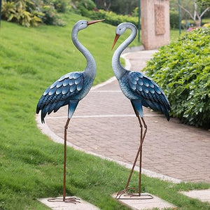 Metal Crane Garden Statues – Outdoor Heron Sculptures, Set of 2