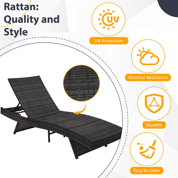 Outdoor Wicker Chaise Lounge Set with Cushions & Pillows