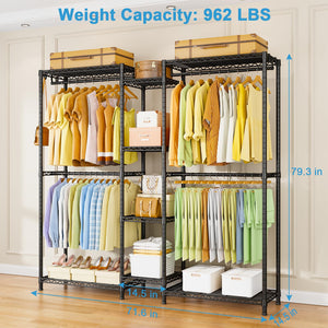 6-Tier Heavy-Duty Freestanding Closet Organizer with Shelves & Hangers