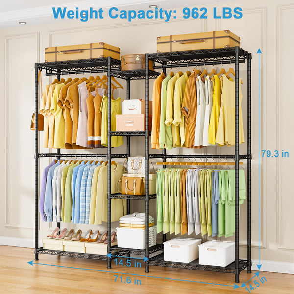 6-Tier Heavy-Duty Freestanding Closet Organizer with Shelves & Hangers