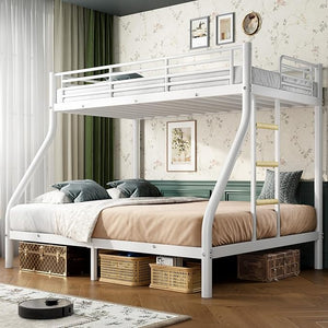 Twin XL Over Queen Bunk Bed – Heavy Duty Metal Frame with Guardrail